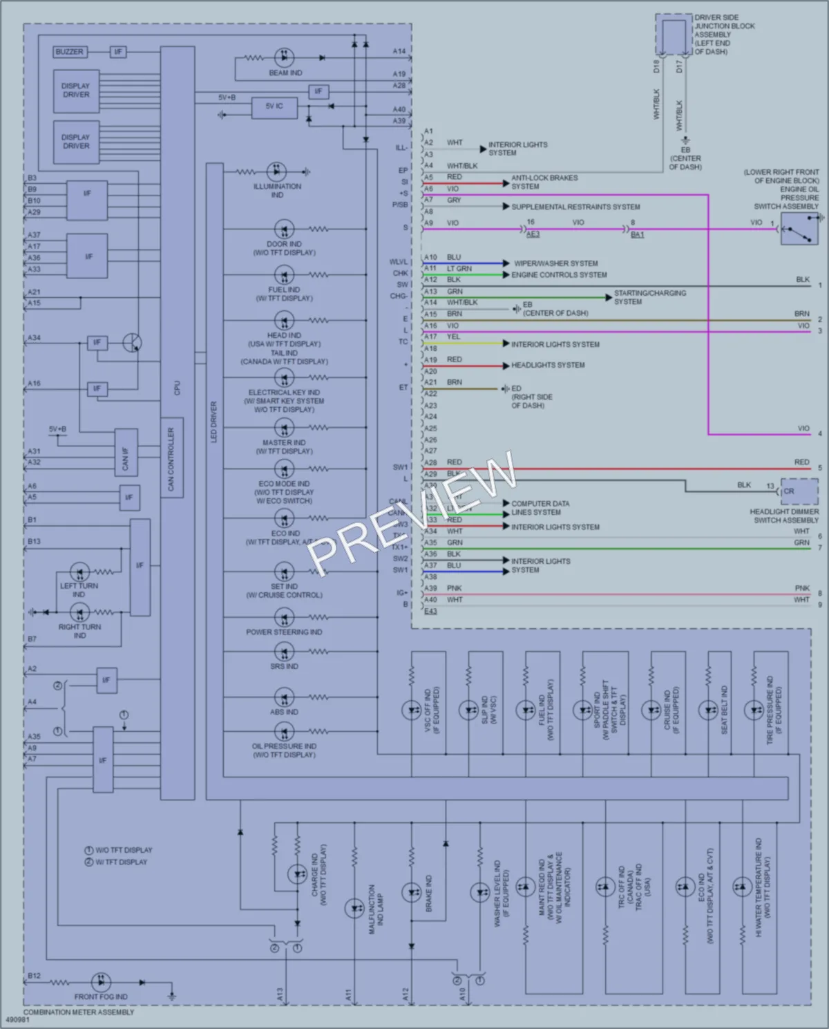 2016 Toyota Corolla Instrument Cluster wiring diagram preview