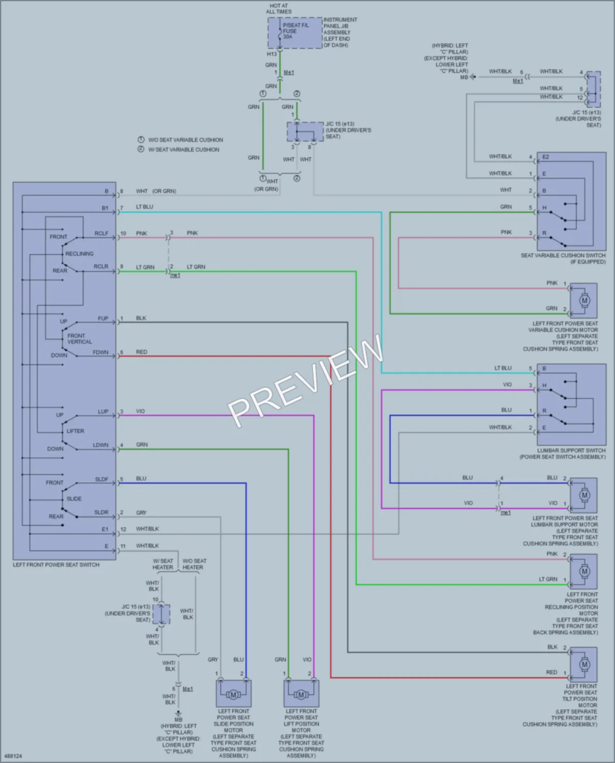 2016 Toyota HighlanderHybrid Power Seats wiring diagram preview