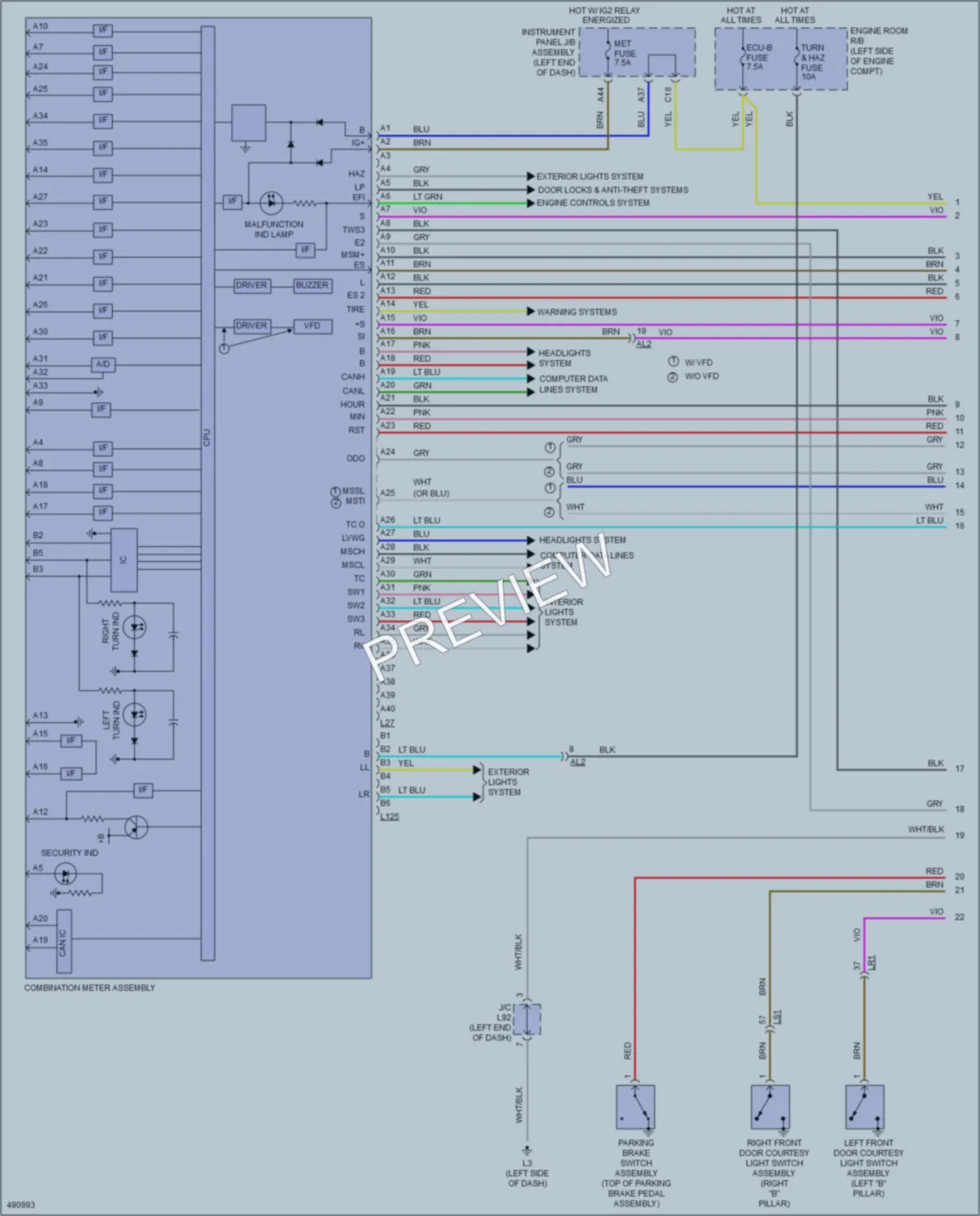 2016 Toyota Priusv Instrument Cluster wiring diagram preview