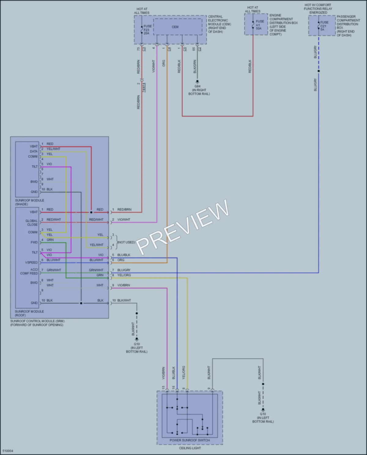 2016 Volvo XC60 Power Top Sunroof wiring diagram preview