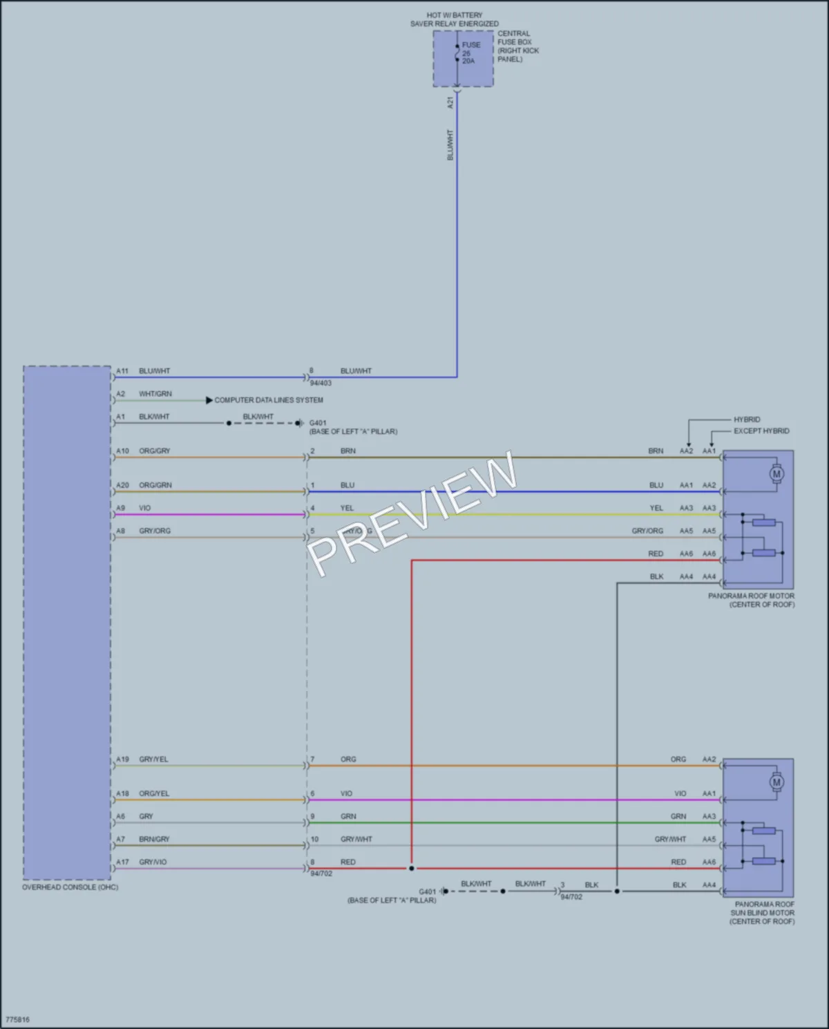 2016 Volvo XC90PlugIn Power Top Sunroof wiring diagram preview