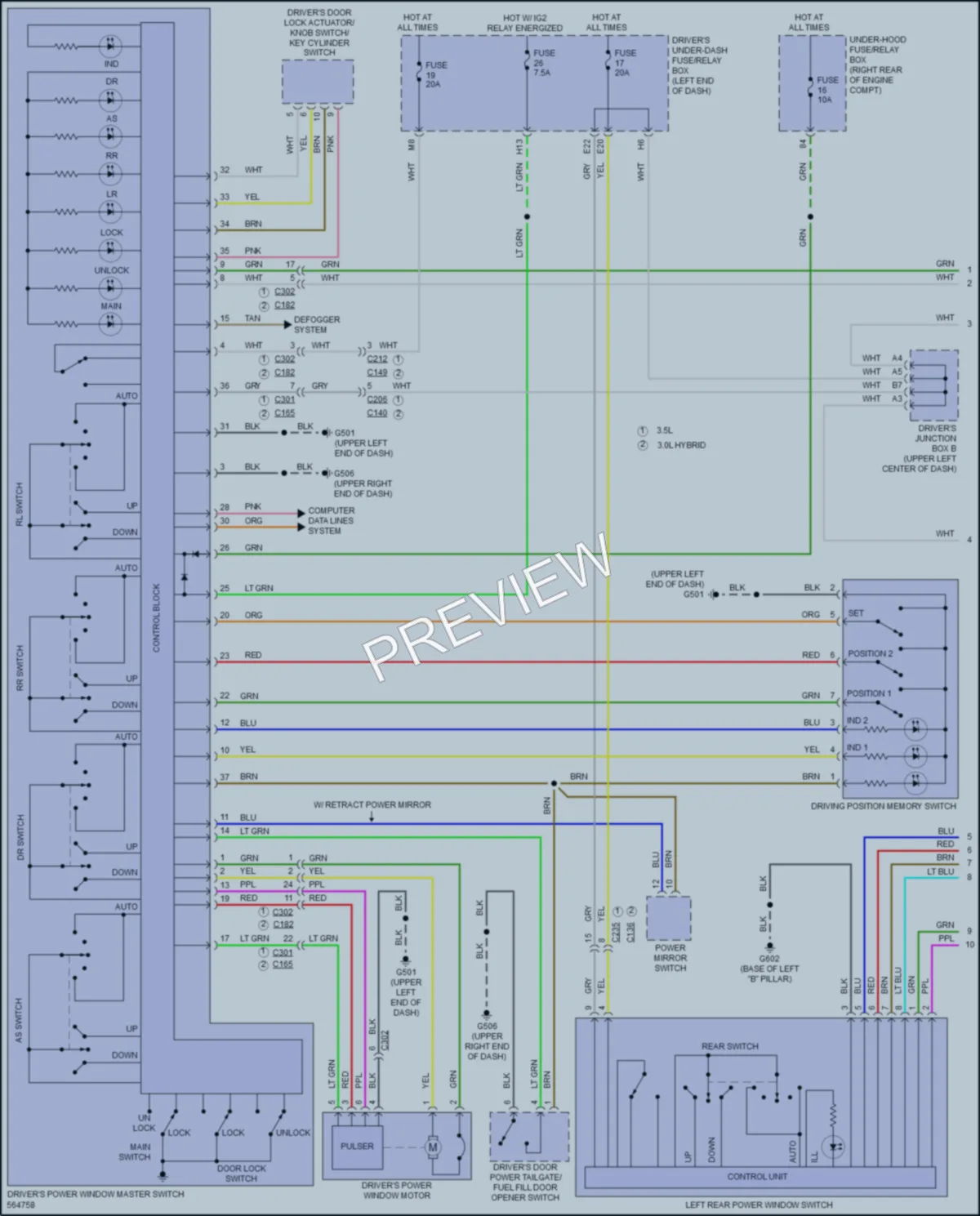2017 Acura MDXSportHybrid Power Windows wiring diagram preview