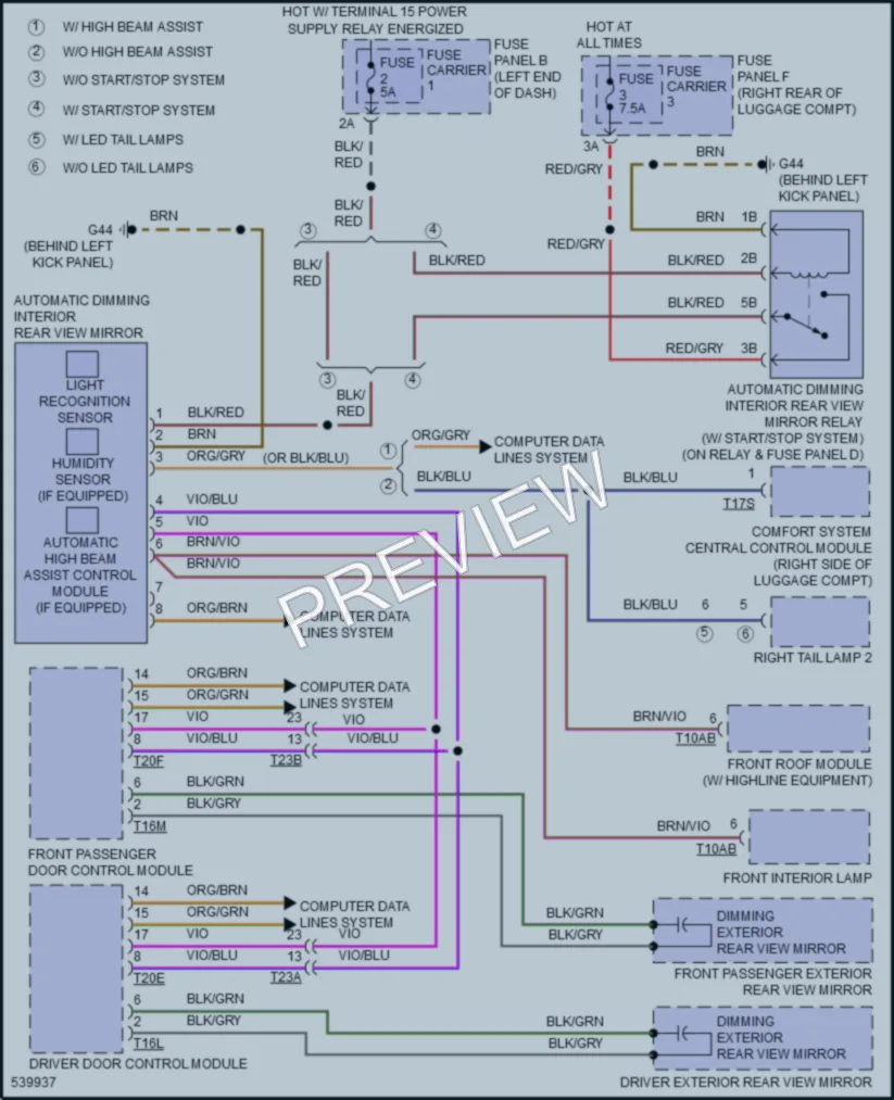 2017 Audi A6 Power Mirrors wiring diagram preview
