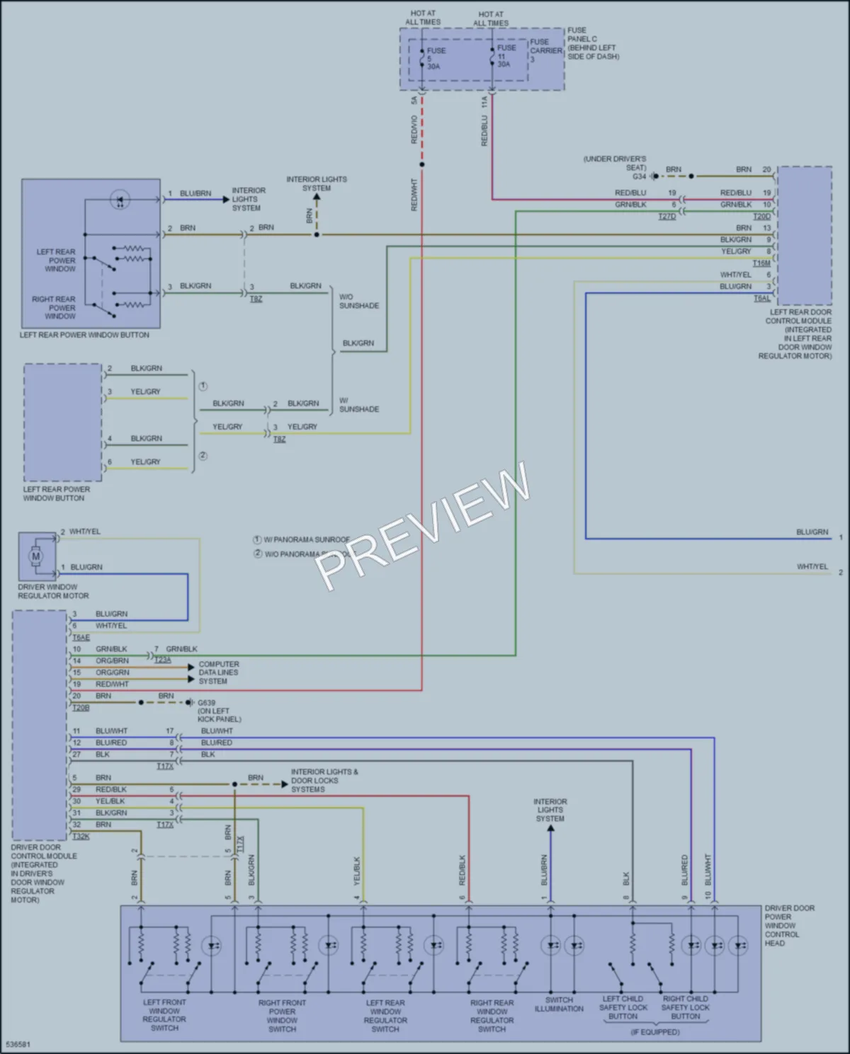 2017 Audi A8L Power Windows wiring diagram preview
