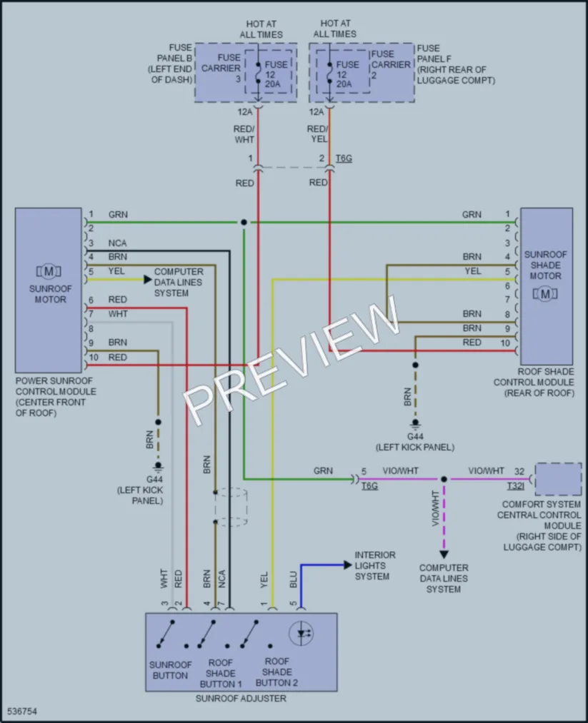 2017 Audi S7 Power Top Sunroof wiring diagram preview
