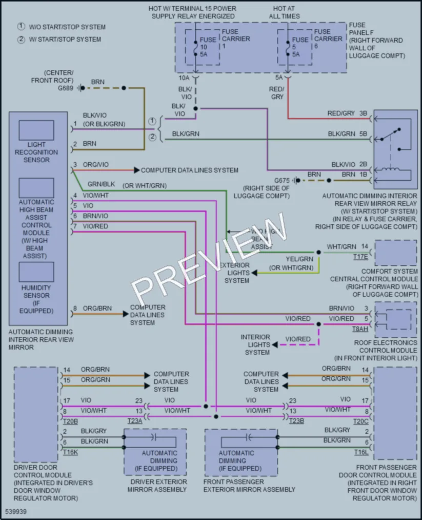 2017 Audi S8 Power Mirrors wiring diagram preview