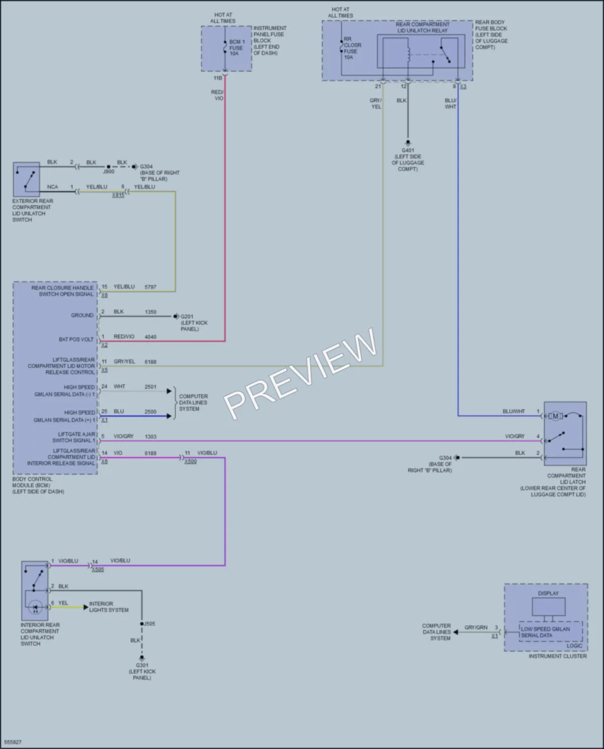 2017 Cadillac CTSV Trunk Tailgate Fuel Door wiring diagram preview