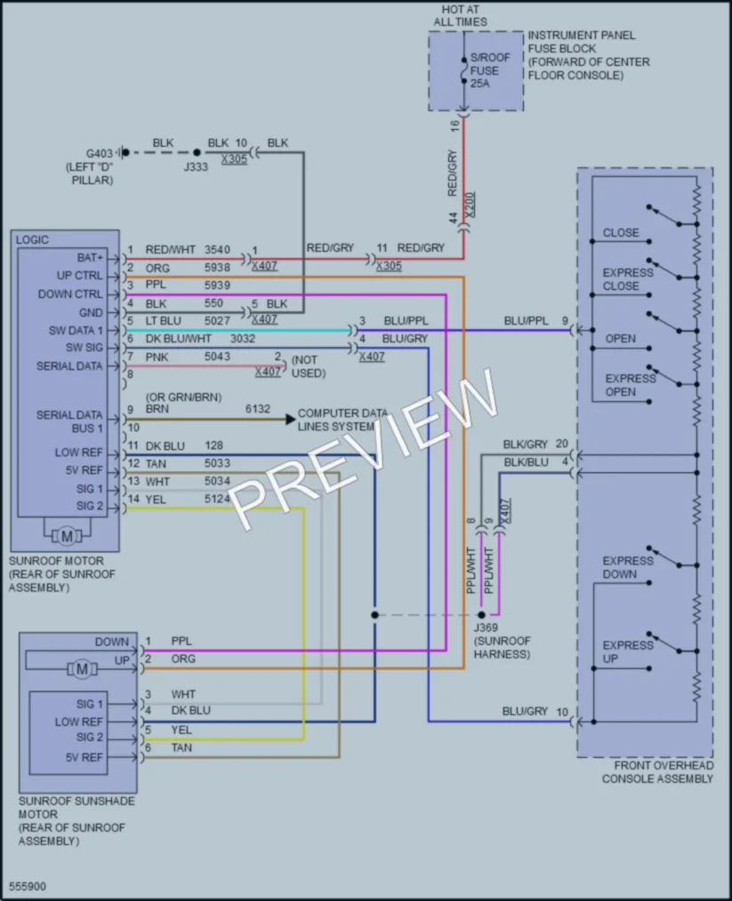 2017 Cadillac XT5 Power Top Sunroof wiring diagram preview