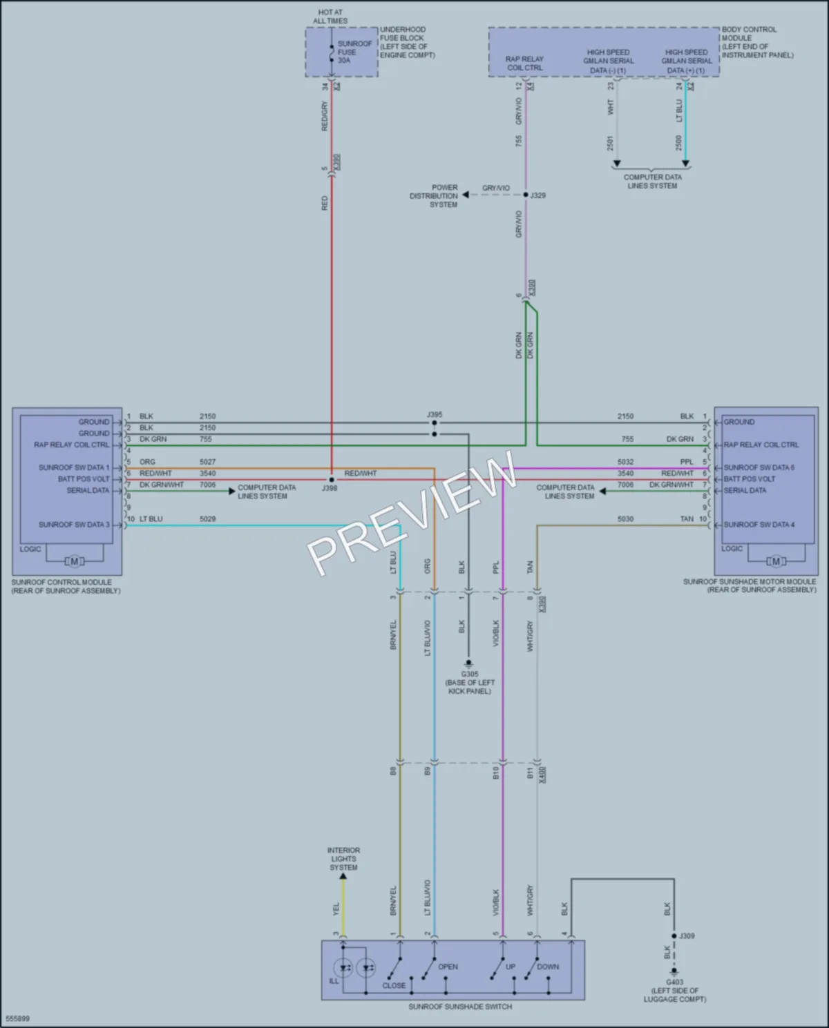 2017 Cadillac XTS Power Top Sunroof wiring diagram preview