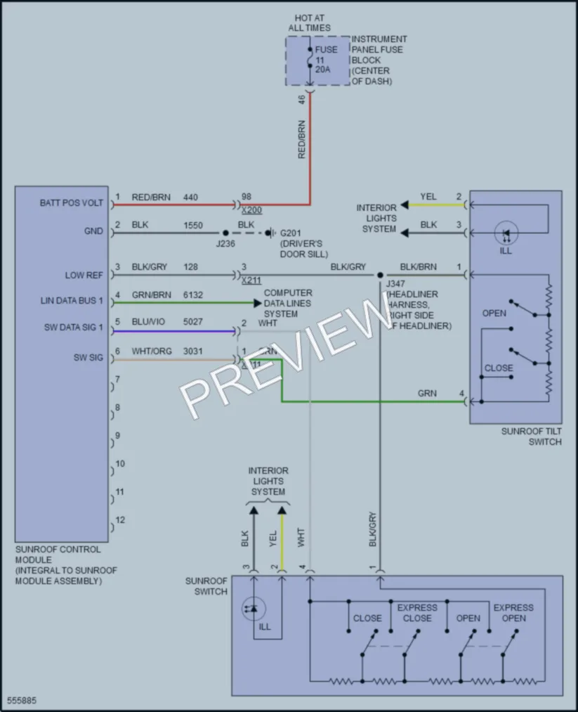 2017 Chevrolet Cruze Power Top Sunroof wiring diagram preview