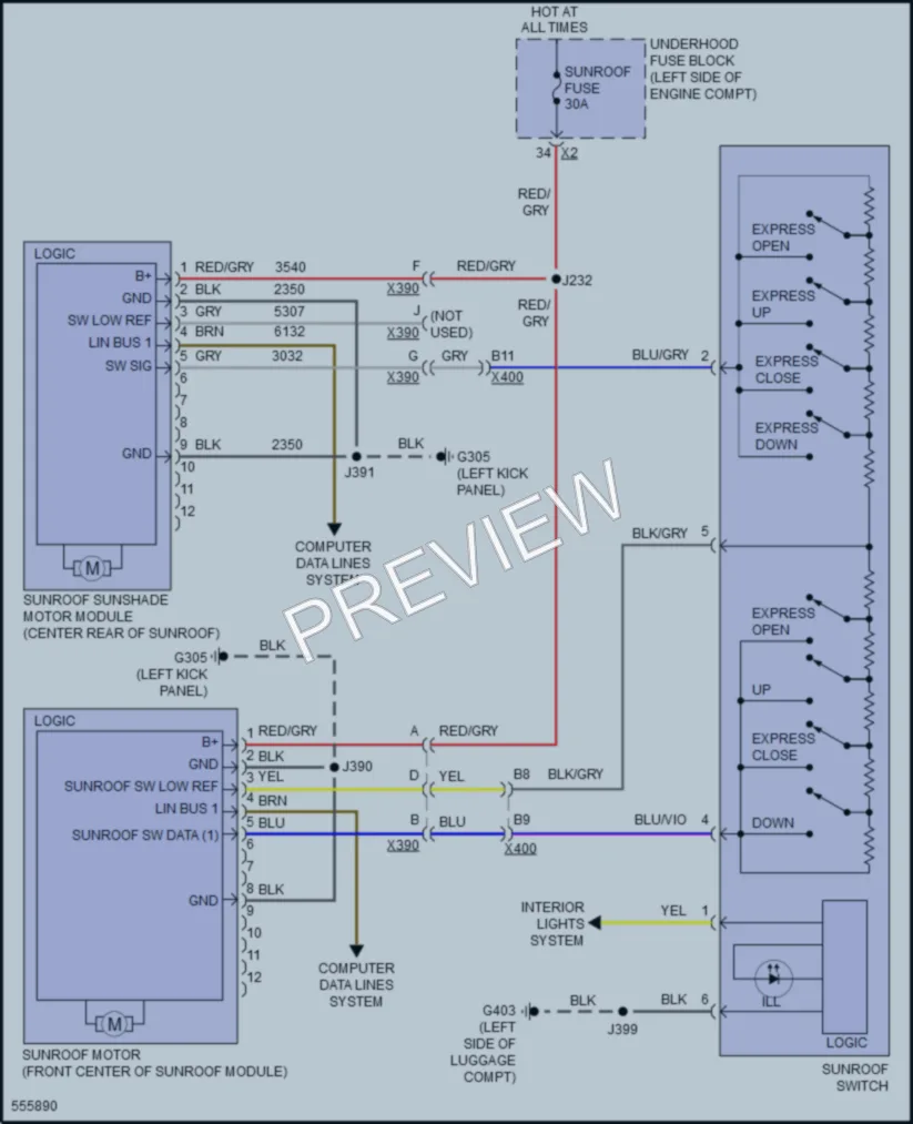 2017 Chevrolet Impala Power Top Sunroof wiring diagram preview