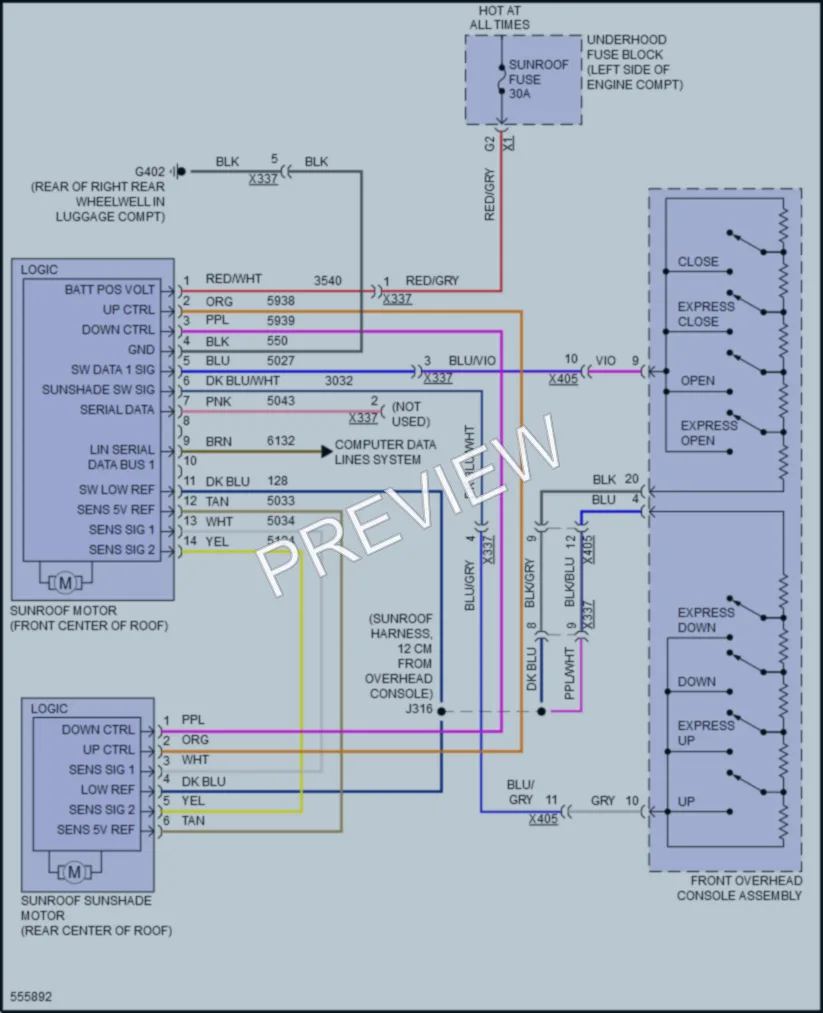 2017 Chevrolet MalibuHybrid Power Top Sunroof wiring diagram preview