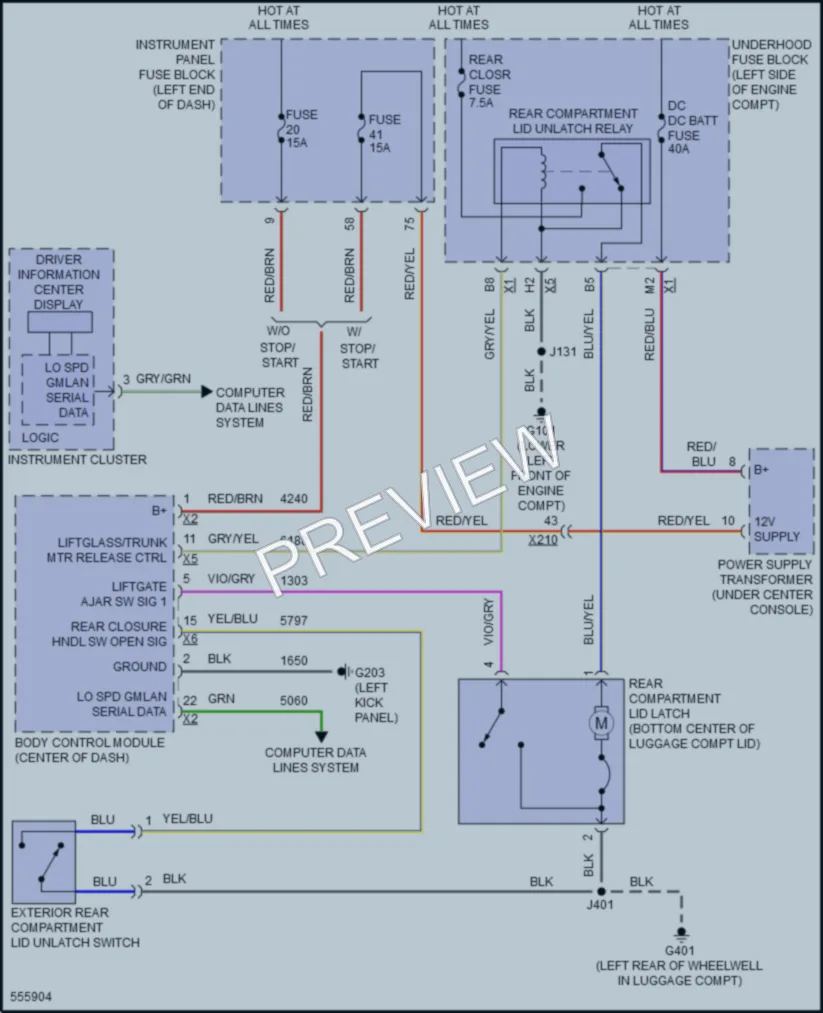 2017 Chevrolet MalibuHybrid Trunk Tailgate Fuel Door wiring diagram preview