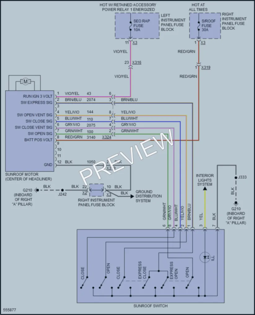 2017 Chevrolet Suburban Power Top Sunroof wiring diagram preview