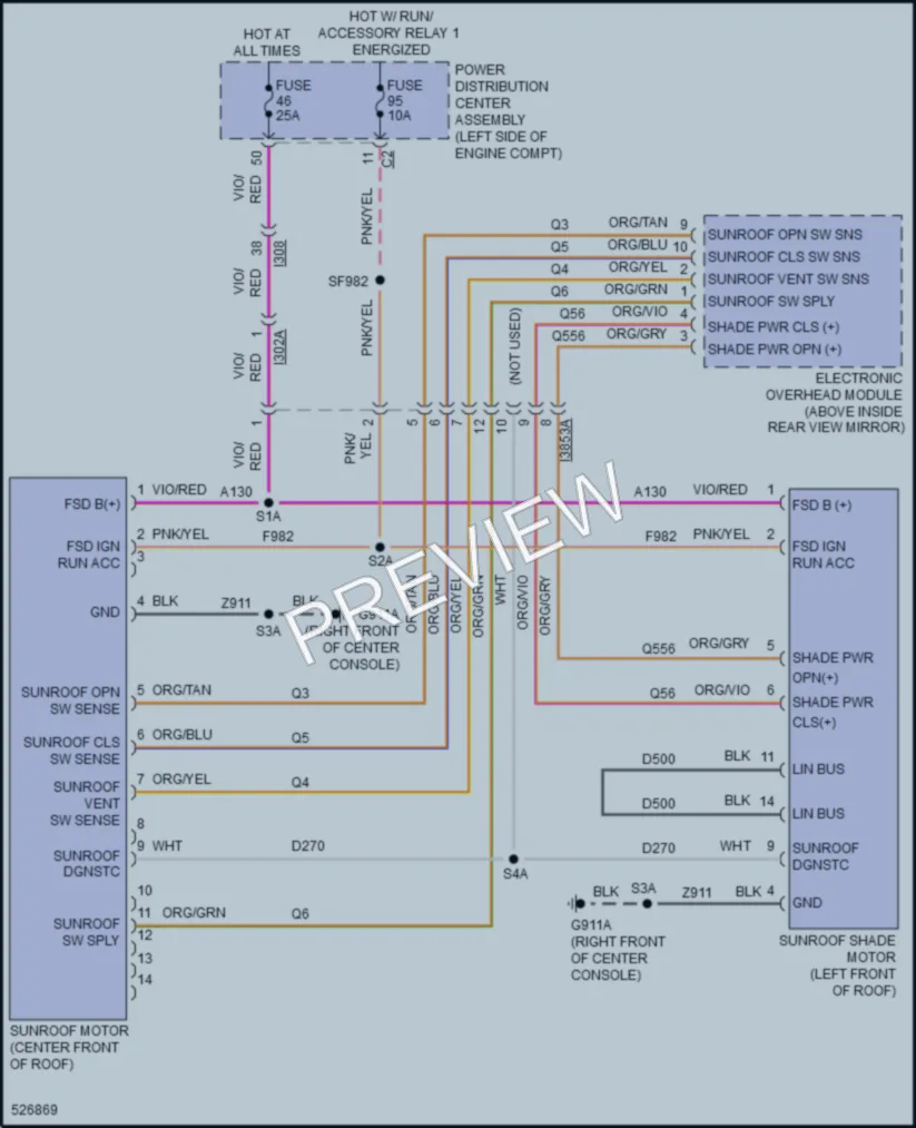 2017 Chrysler 200 Power Top Sunroof wiring diagram preview