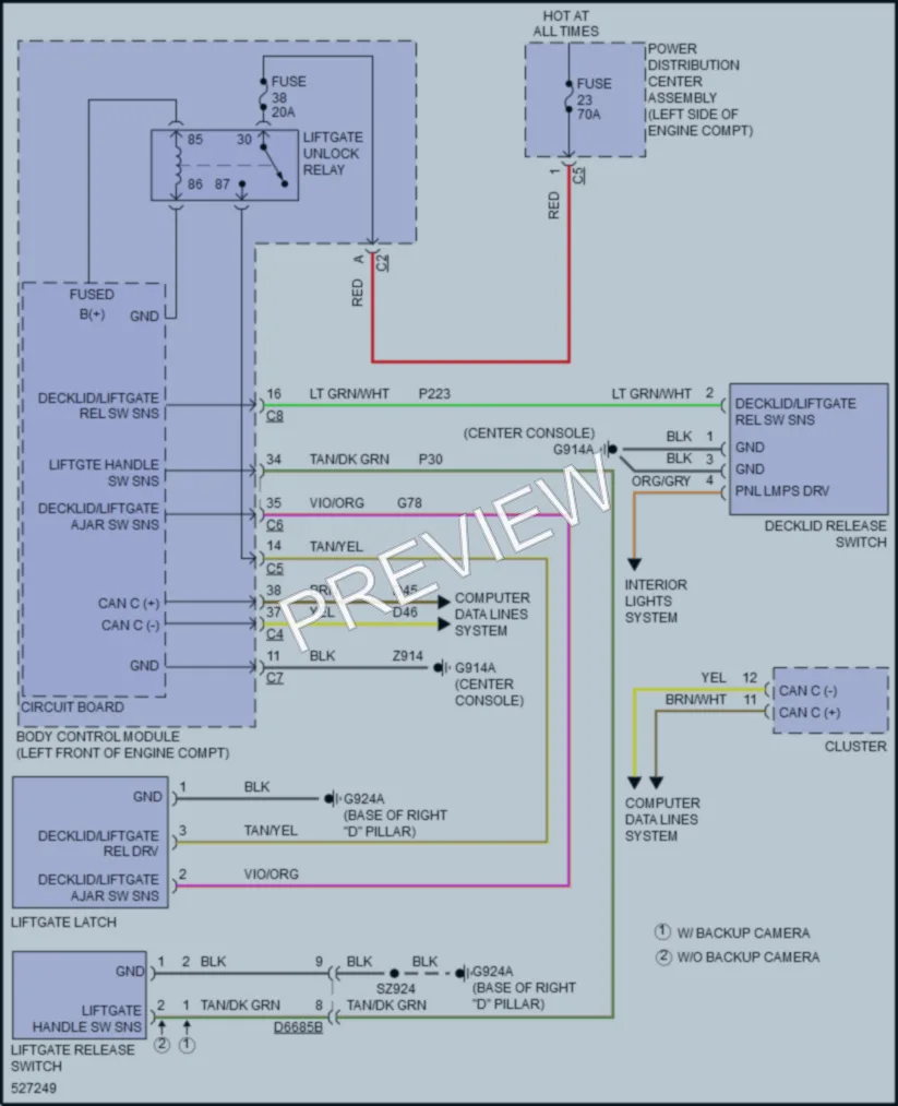 2017 Chrysler 200 Trunk Tailgate Fuel Door wiring diagram preview
