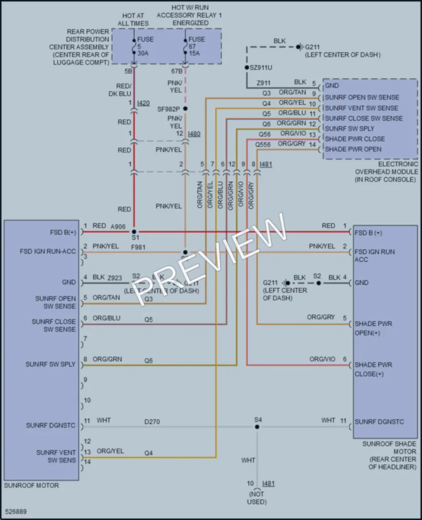 2017 Chrysler 300 Power Top Sunroof wiring diagram preview