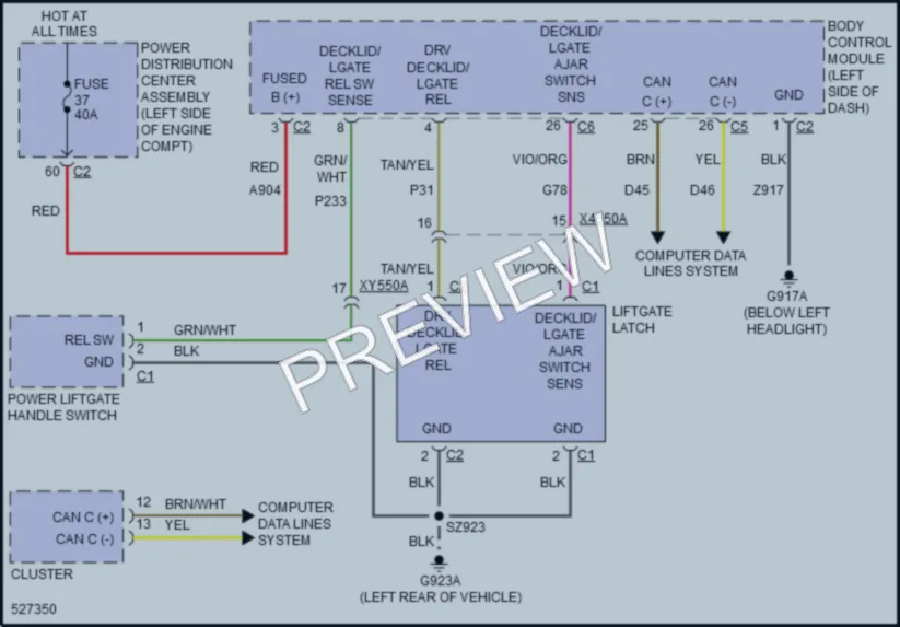 2017 Chrysler PacificaHybrid Trunk Tailgate Fuel Door wiring diagram preview
