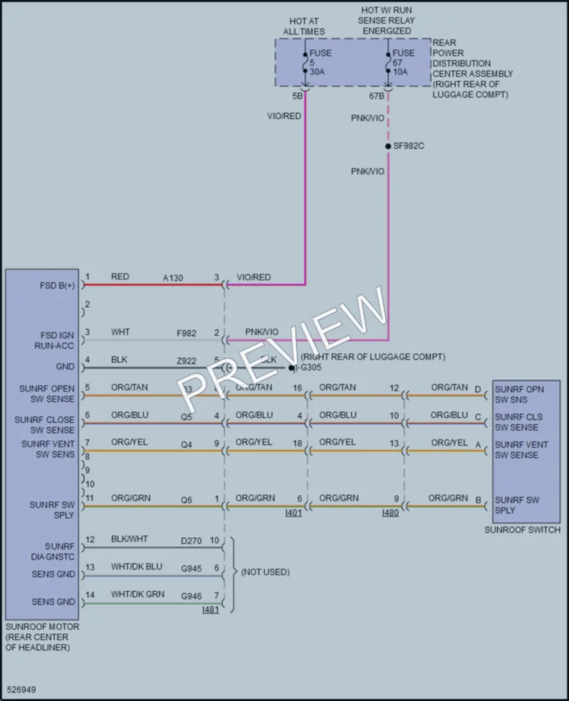 2017 Dodge Challenger Power Top Sunroof wiring diagram preview