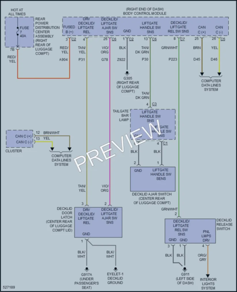 2017 Dodge Challenger Trunk Tailgate Fuel Door wiring diagram preview