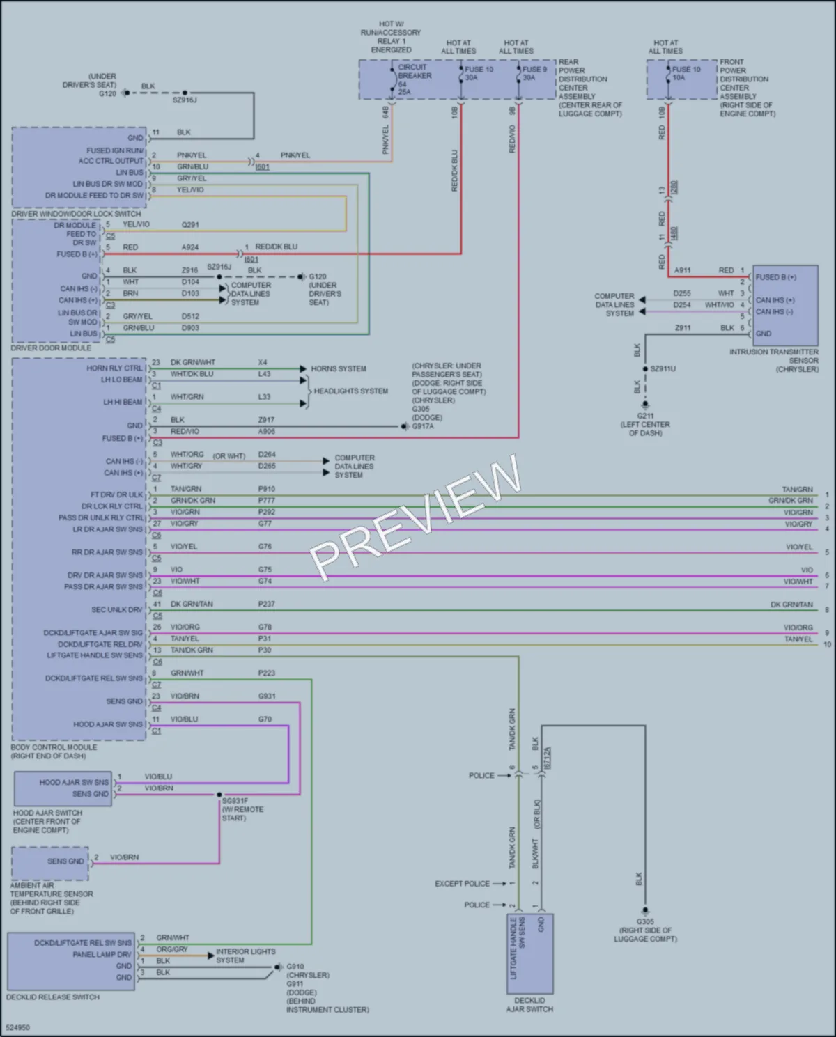 2017 Dodge Charger Power Door Locks wiring diagram preview