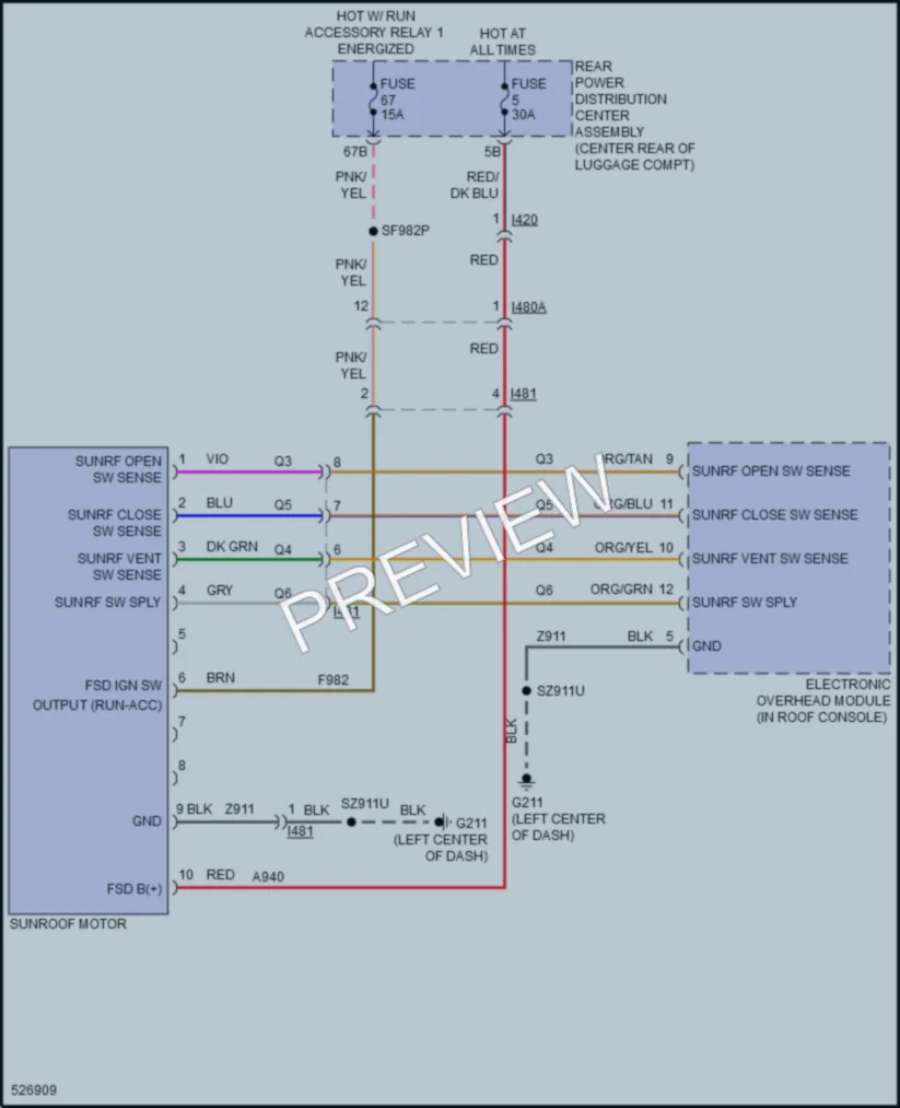 2017 Dodge Charger Power Top Sunroof wiring diagram preview