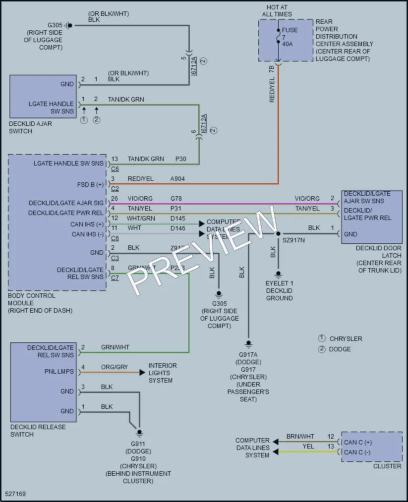 2017 Dodge Charger Trunk Tailgate Fuel Door wiring diagram preview