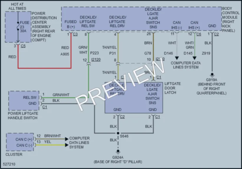 2017 Dodge Durango Trunk Tailgate Fuel Door wiring diagram preview