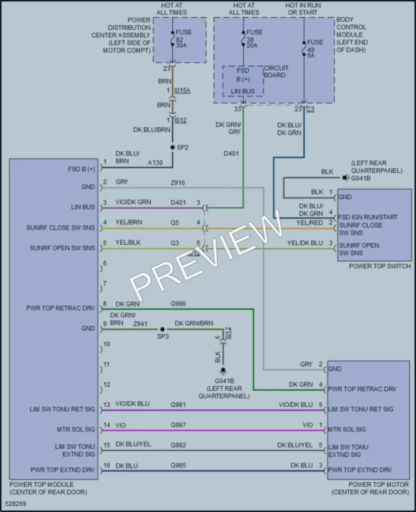 2017 Fiat 500C Power Top Sunroof wiring diagram preview