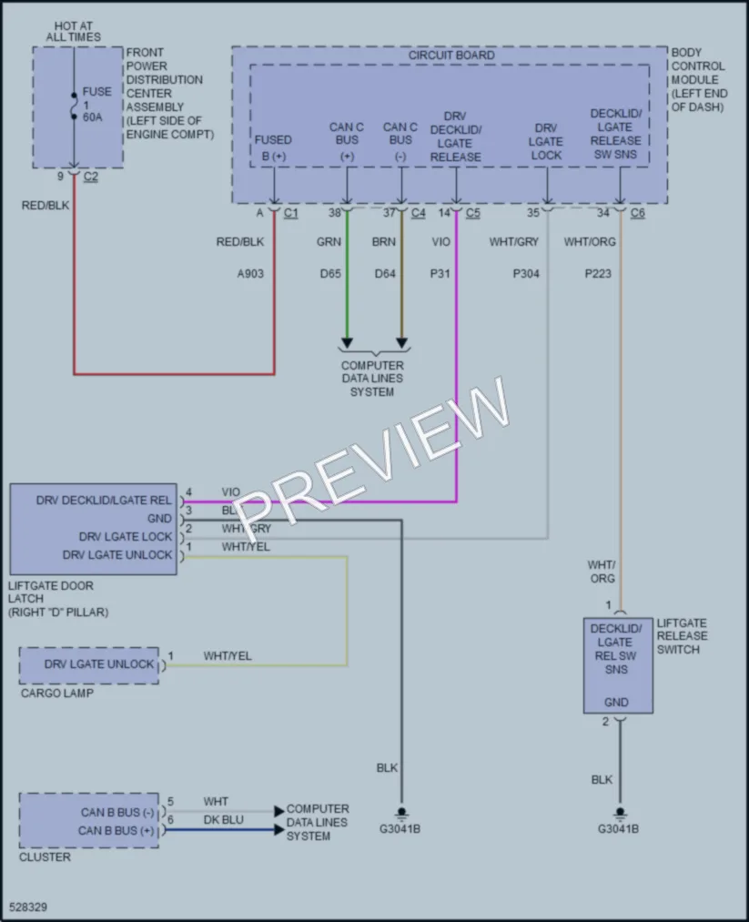 2017 Fiat 500L Trunk Tailgate Fuel Door wiring diagram preview
