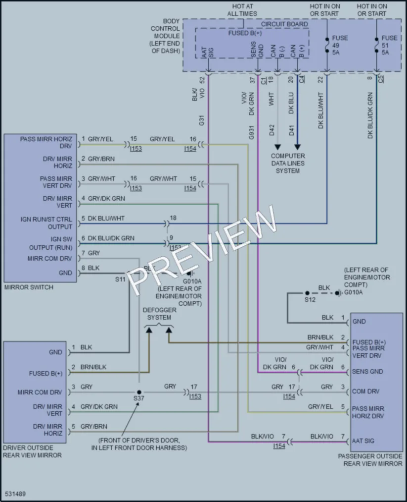 2017 Fiat 500e Power Mirrors wiring diagram preview