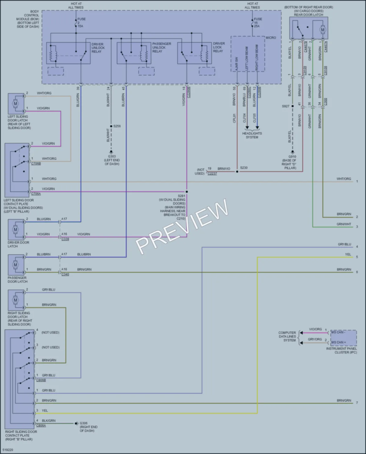 2017 Ford 350Transit Power Door Locks wiring diagram preview