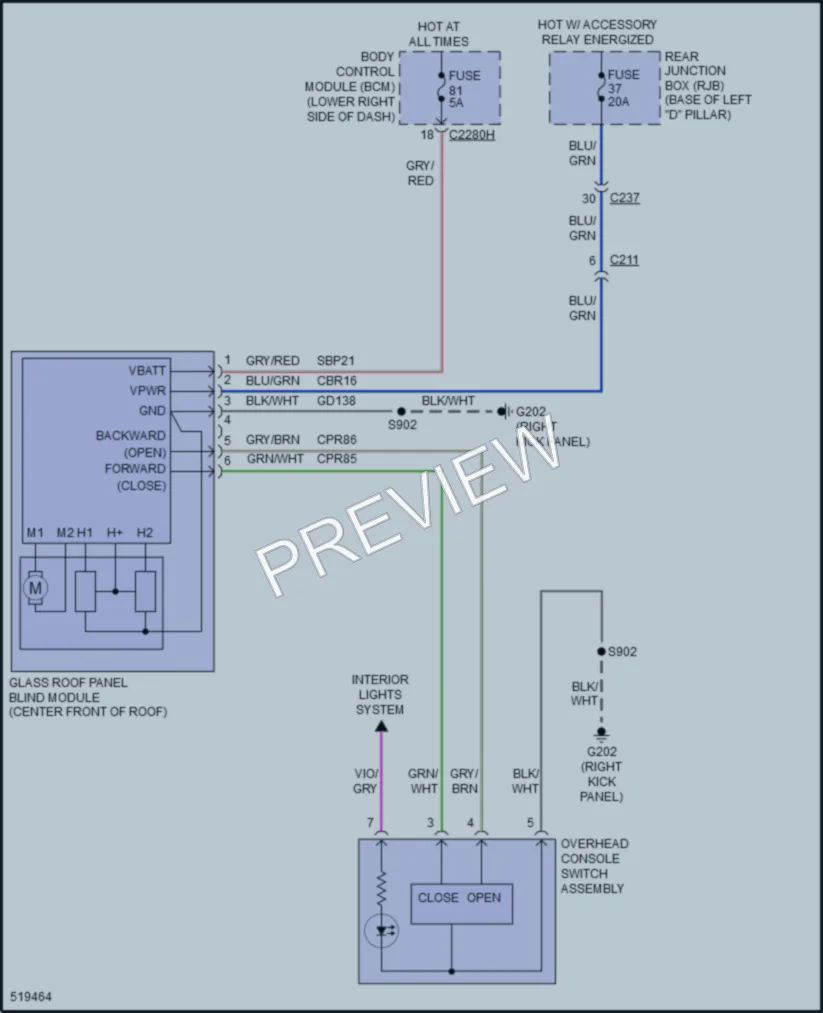 2017 Ford CMaxEnergi Power Top Sunroof wiring diagram preview
