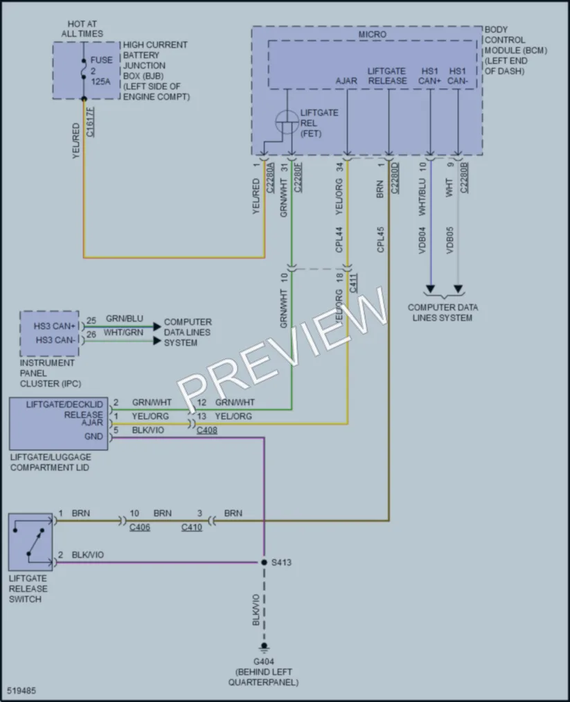 2017 Ford Edge Trunk Tailgate Fuel Door wiring diagram preview