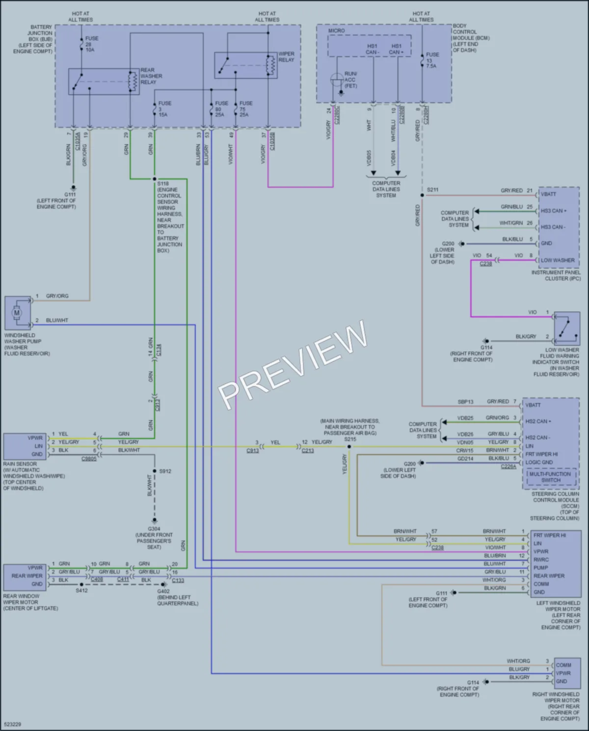 2017 Ford Edge Wiper Washer wiring diagram preview