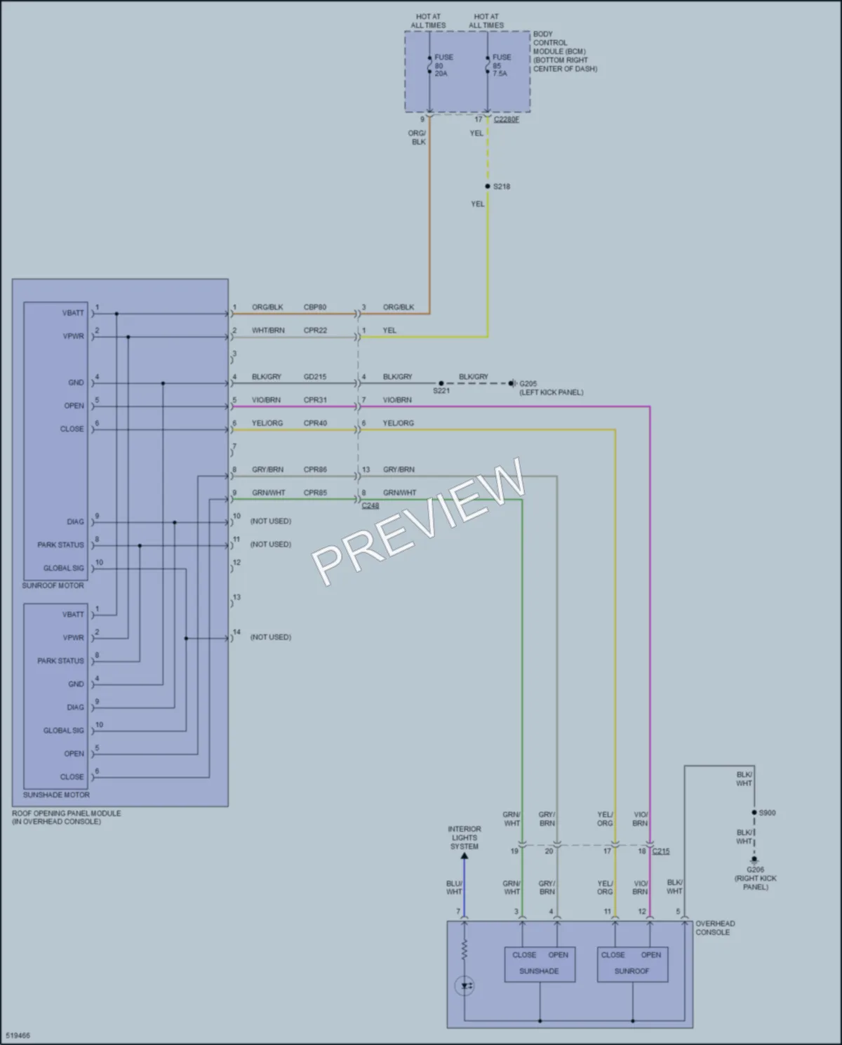 2017 Ford Escape Power Top Sunroof wiring diagram preview