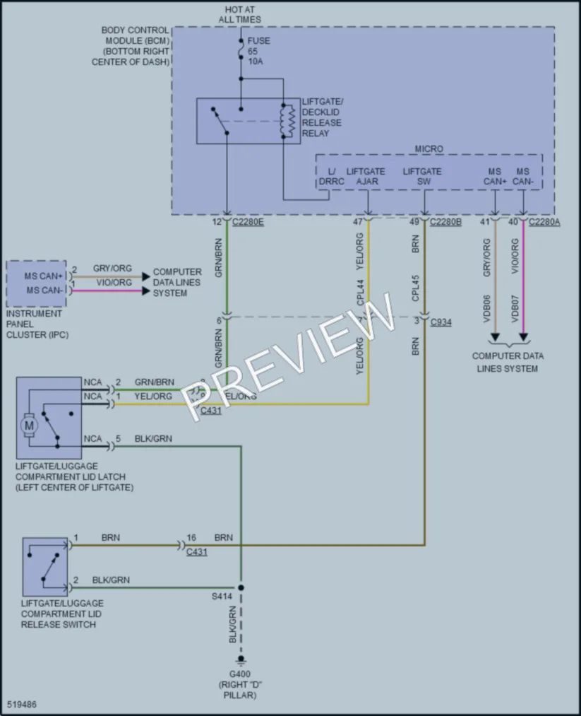 2017 Ford Escape Trunk Tailgate Fuel Door wiring diagram preview