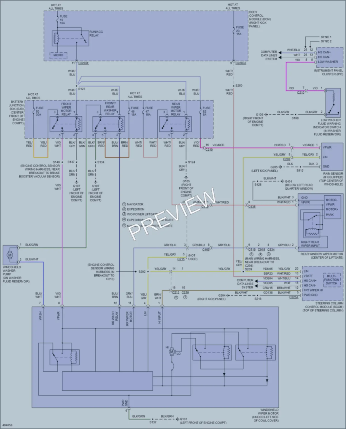 2017 Ford ExpeditionEL Wiper Washer wiring diagram preview