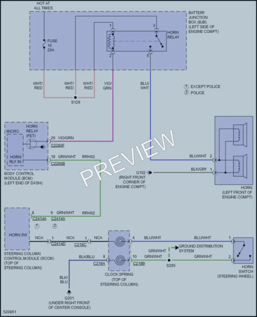 2017 Ford Explorer Horn wiring diagram preview