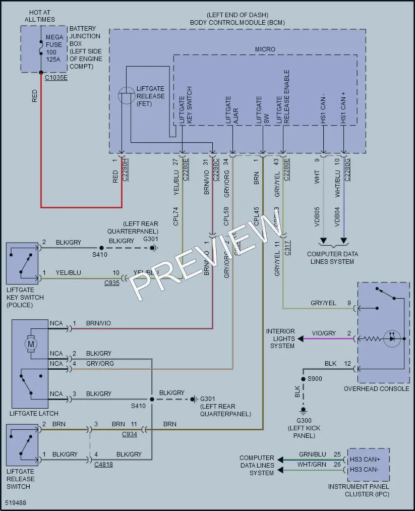 2017 Ford Explorer Trunk Tailgate Fuel Door wiring diagram preview