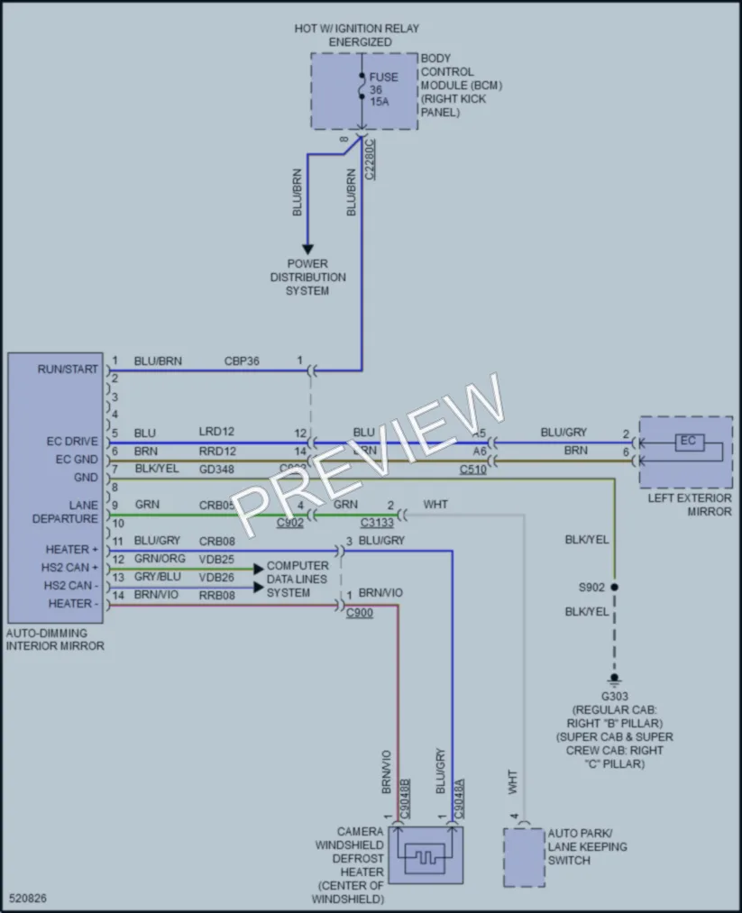 2017 Ford F150 Power Mirrors wiring diagram preview