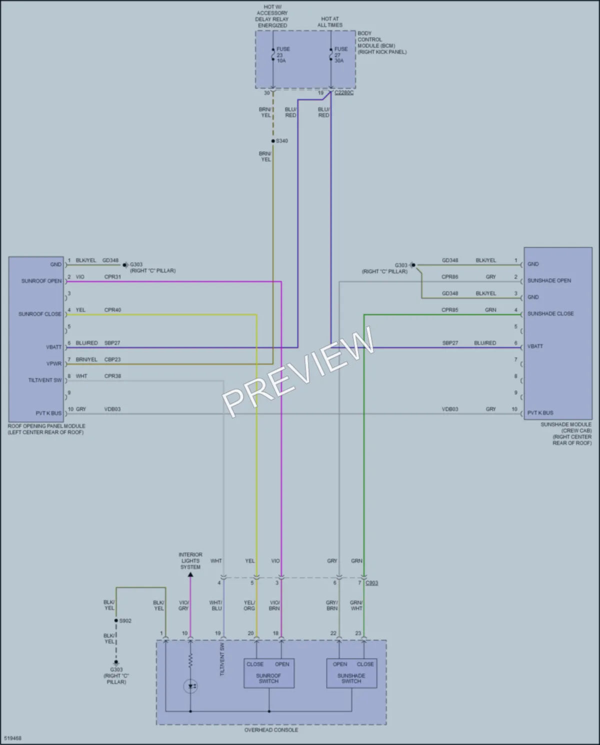 2017 Ford F150 Power Top Sunroof wiring diagram preview