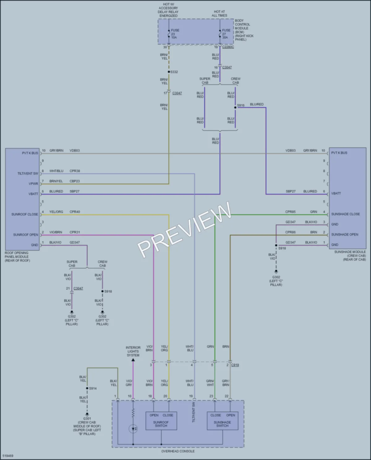 2017 Ford F350SuperDuty Power Top Sunroof wiring diagram preview