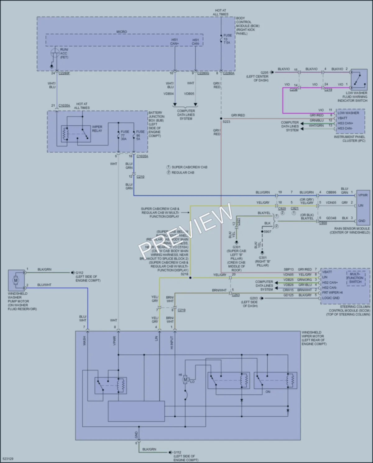 2017 Ford F550ChsCab Wiper Washer wiring diagram preview