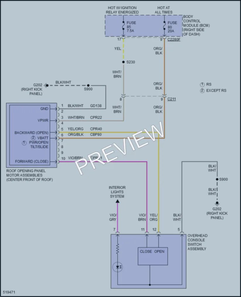 2017 Ford Focus Power Top Sunroof wiring diagram preview