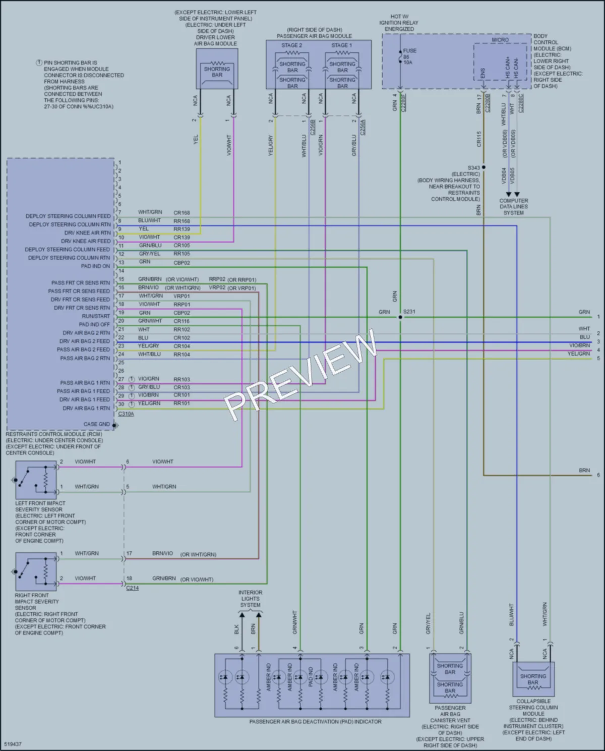 2017 Ford FocusElectric Supplemental Restraints wiring diagram preview