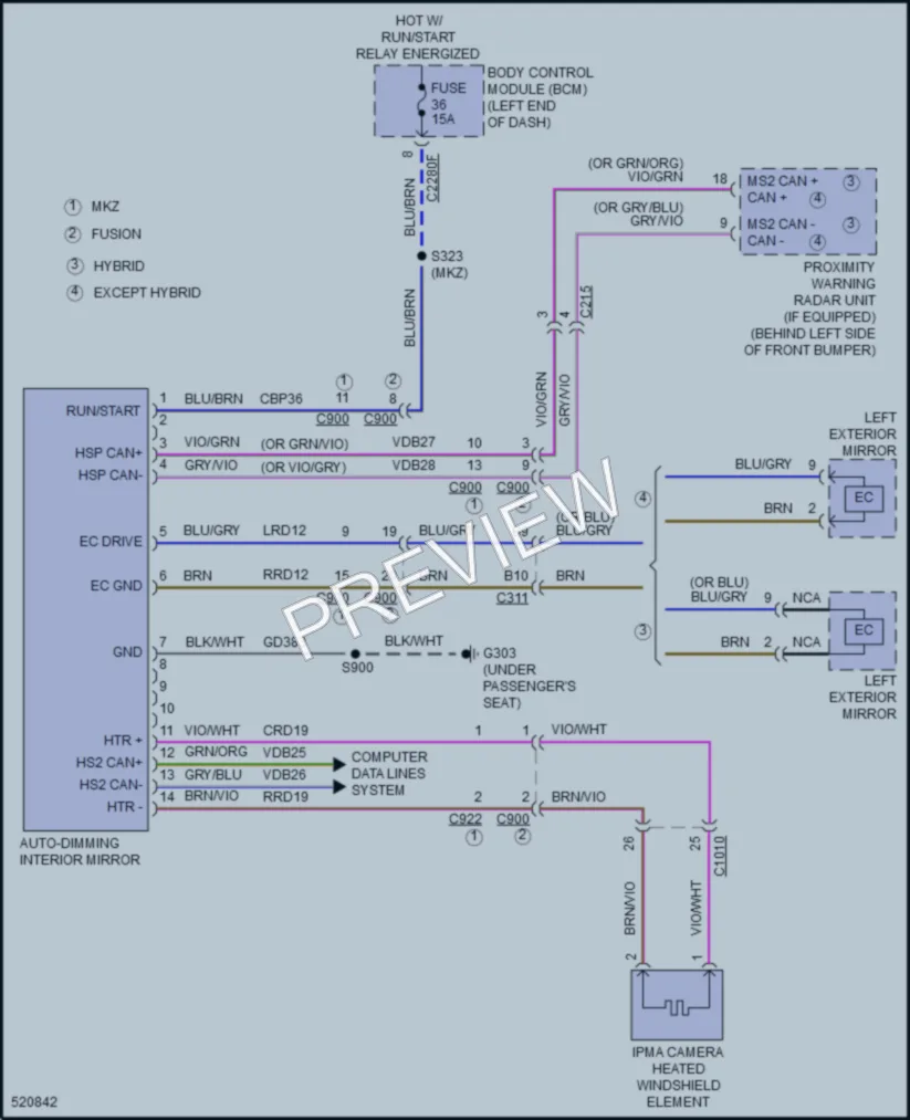 2017 Ford Fusion Power Mirrors wiring diagram preview