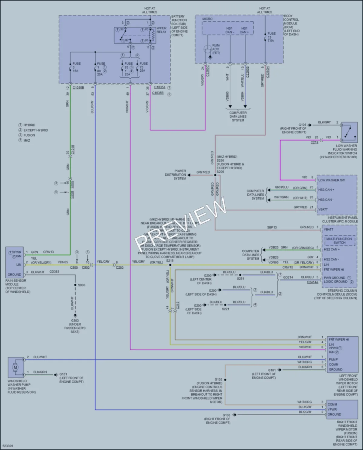2017 Ford Fusion Wiper Washer wiring diagram preview