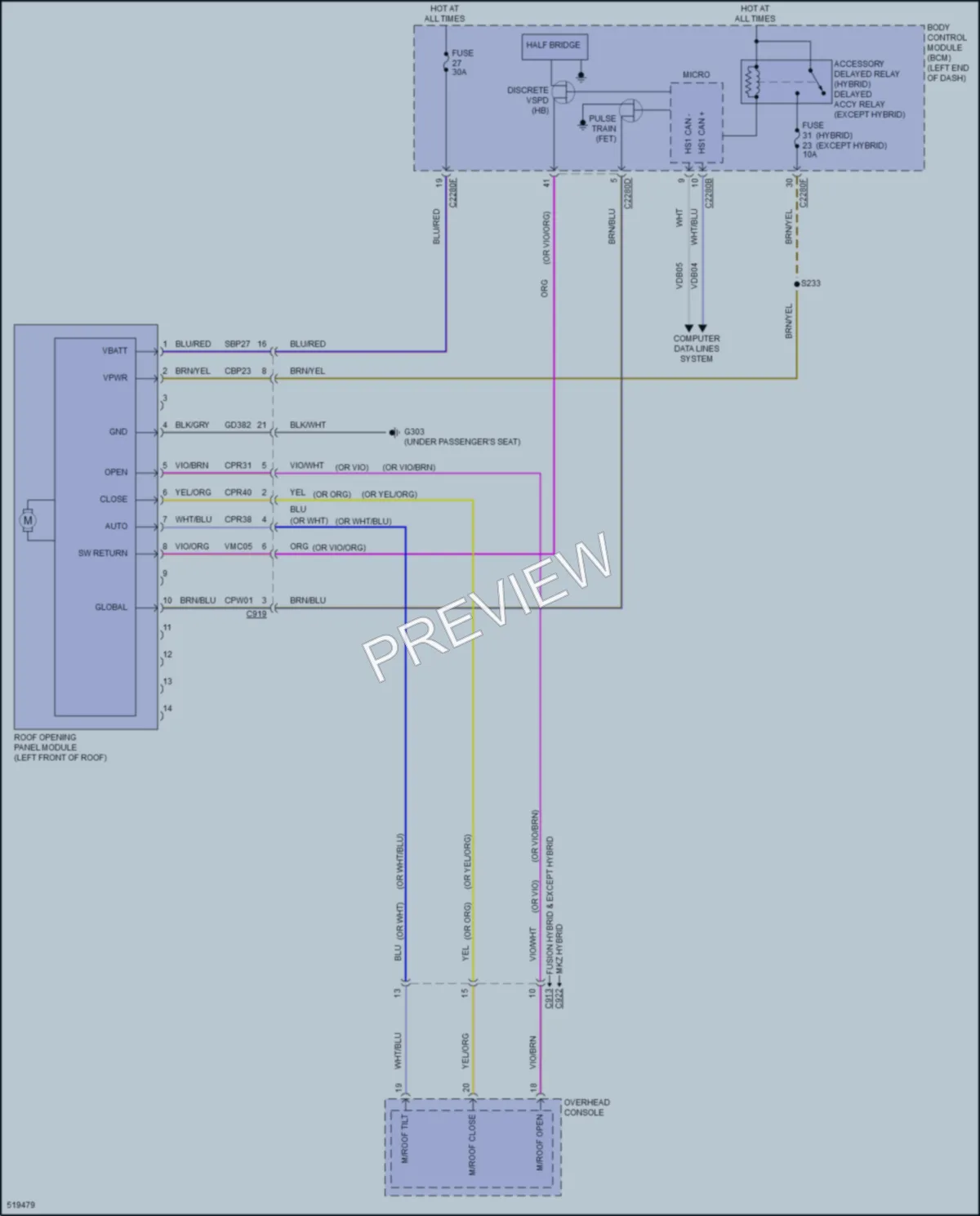 2017 Ford FusionEnergi Power Top Sunroof wiring diagram preview