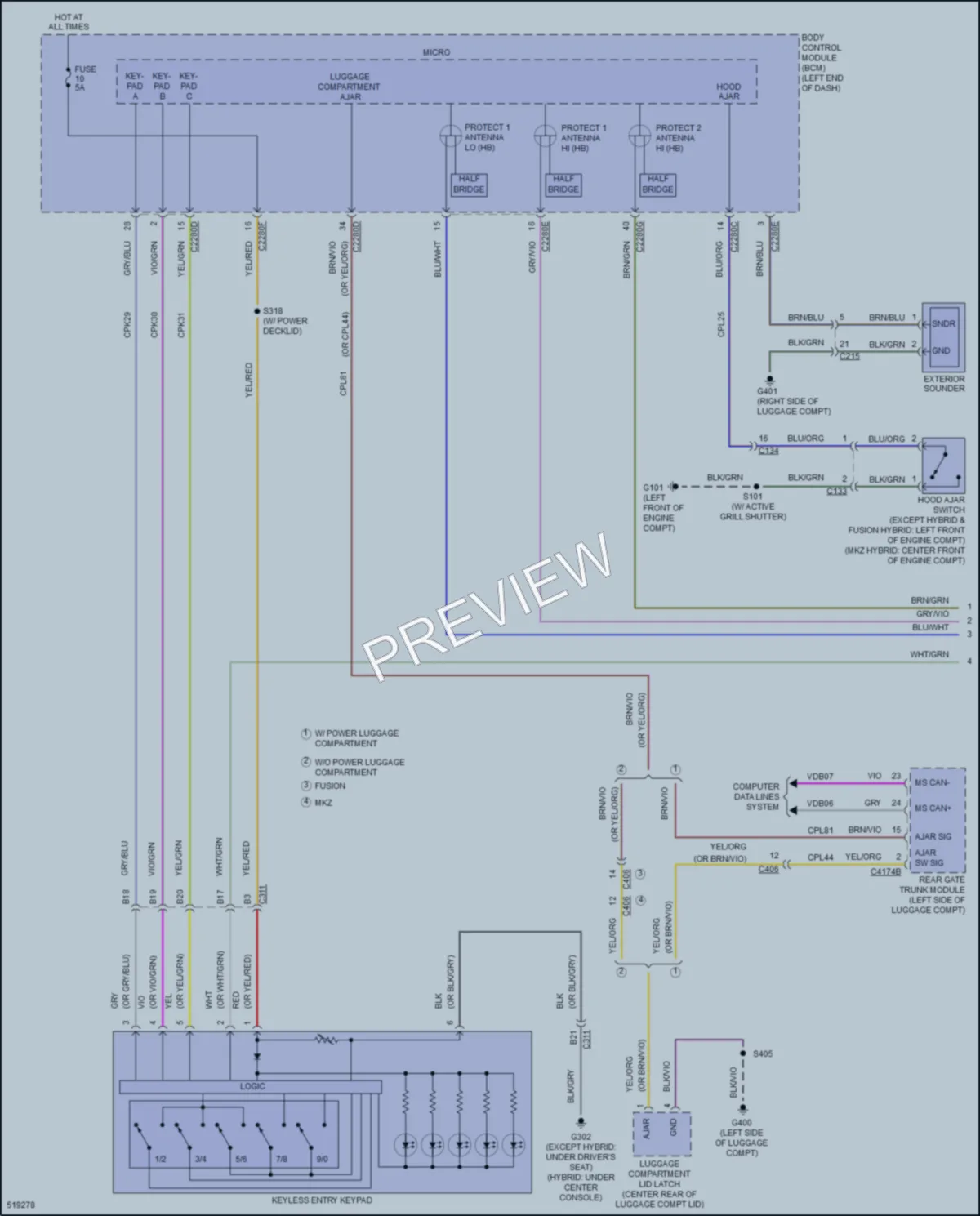 2017 Ford FusionHybrid Power Door Locks wiring diagram preview